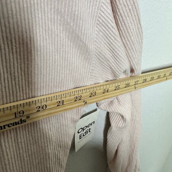 Open Edit L Beige Ribbed Button Front Cardigan Sweater Nordstrom $89 NWT - Picture 2 of 9